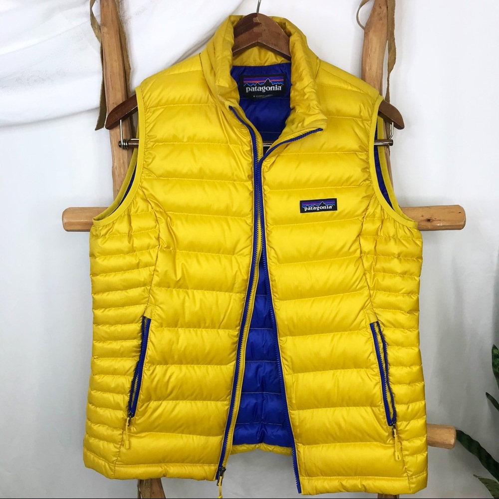 Patagonia Yellow and Blue Down Puffer Vest Size S